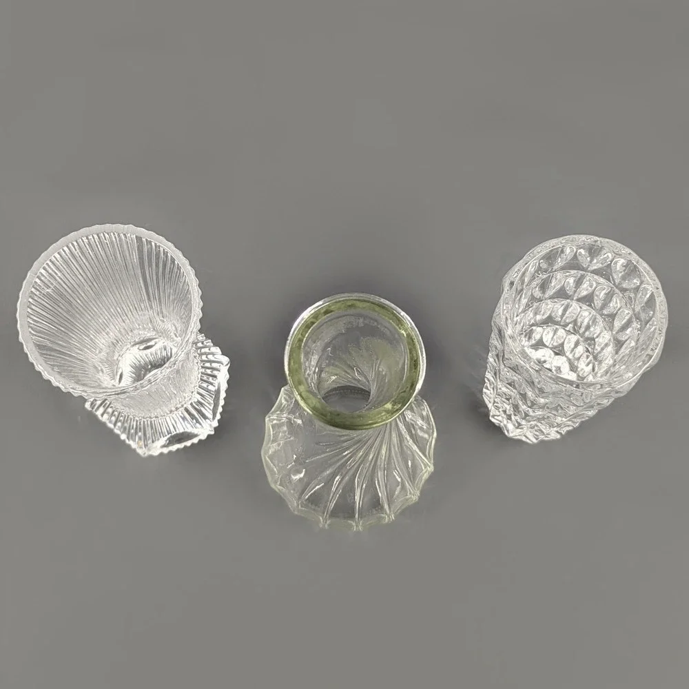 Vintage Clear Glass Bud Vases Set 3 Ribbed Swirl Thumbprint 5 to 6 Inch
